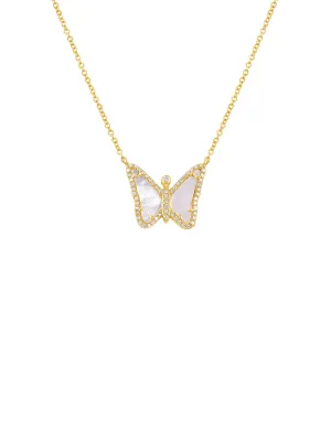 Butterfly Mother of Pearl Necklace 14K