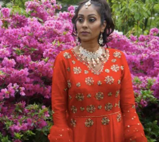 Buy Tomato Red Silk Floor Length Anarkali |Rent