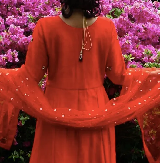 Buy Tomato Red Silk Floor Length Anarkali |Rent
