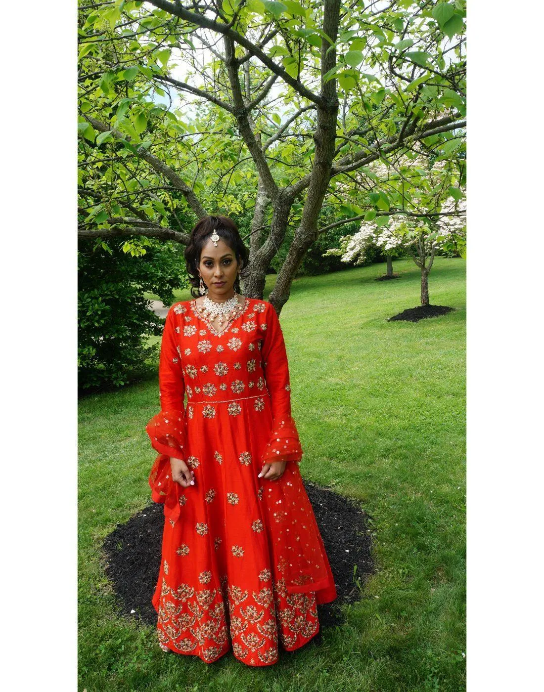 Buy Tomato Red Silk Floor Length Anarkali |Rent