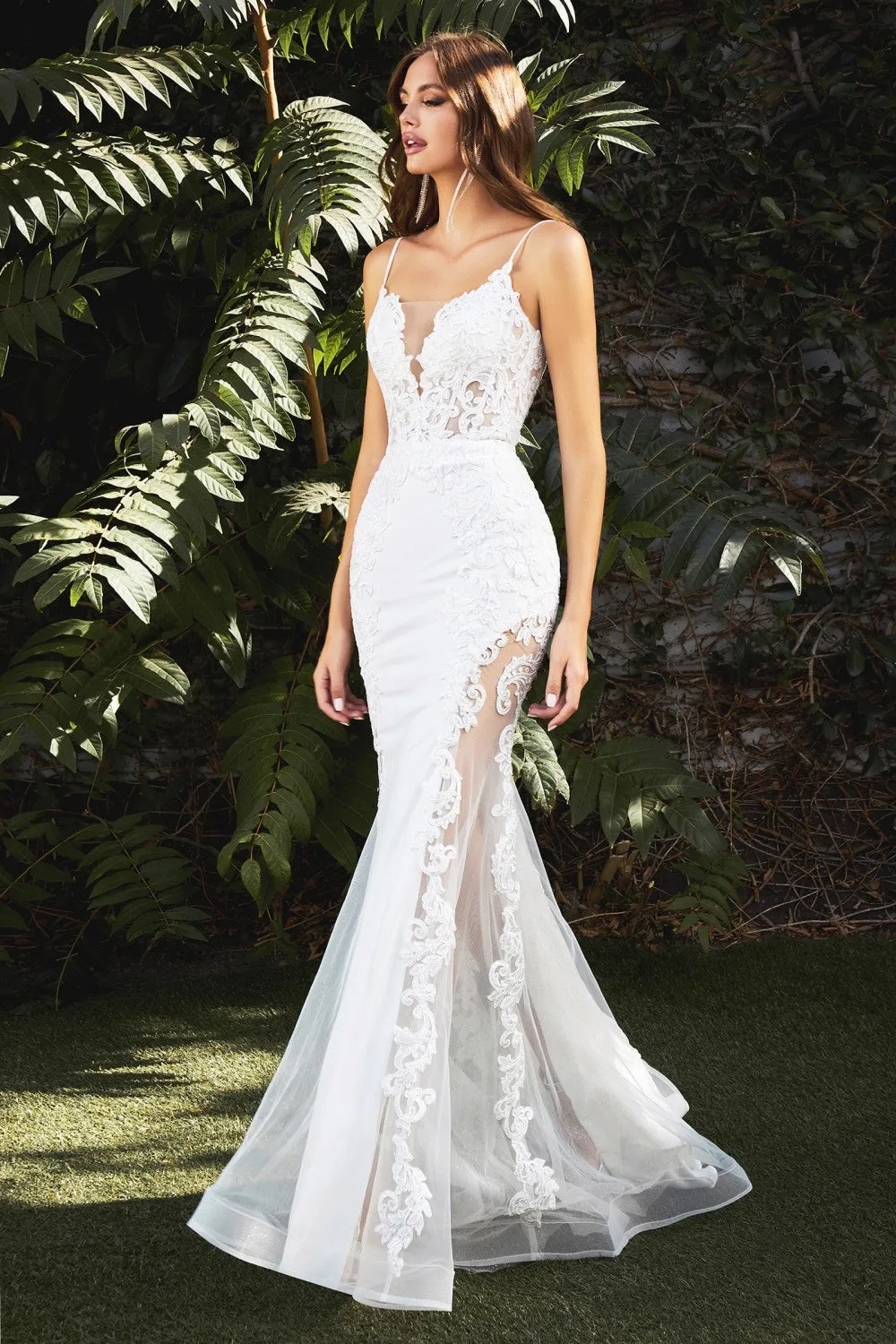 CD CD937W - Mermaid Wedding Gown with Detailed Corset Bodice & Tulle Illusion Skirt