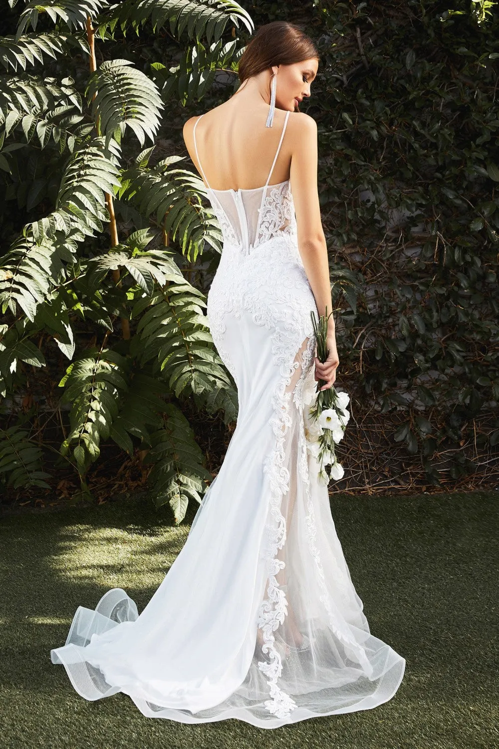CD CD937W - Mermaid Wedding Gown with Detailed Corset Bodice & Tulle Illusion Skirt