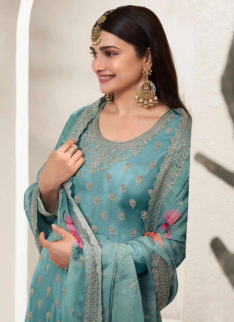Charming Blue Heavy Embroidered Sharara Suit