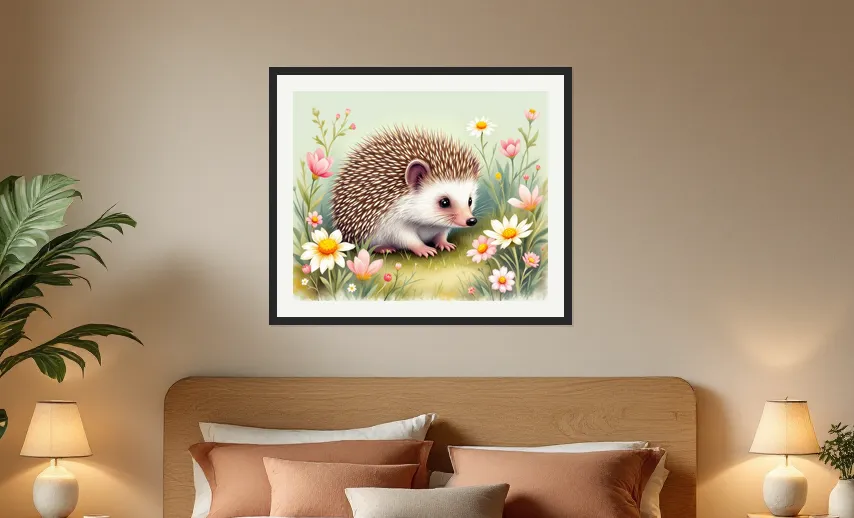 Charming Hedgehog in Blossoms Wall Art Poster