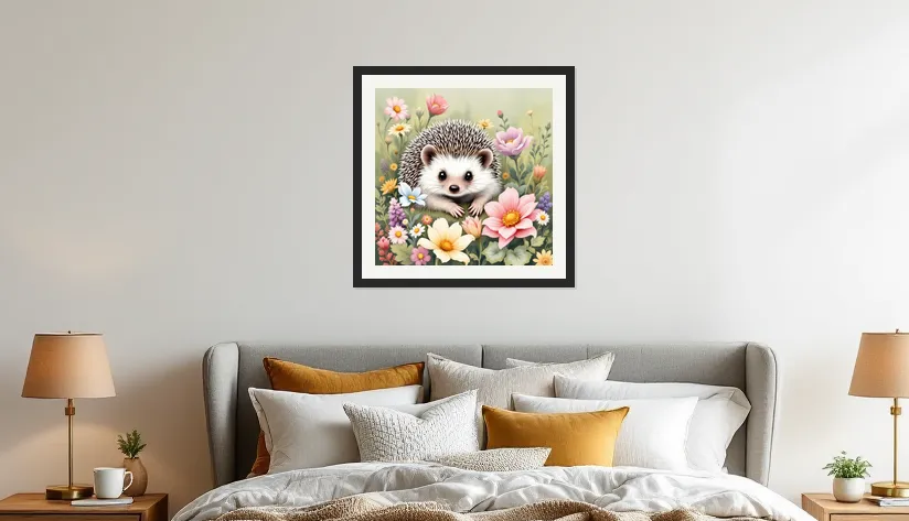 Charming Hedgehog in Floral Wonderland Wall Art Poster