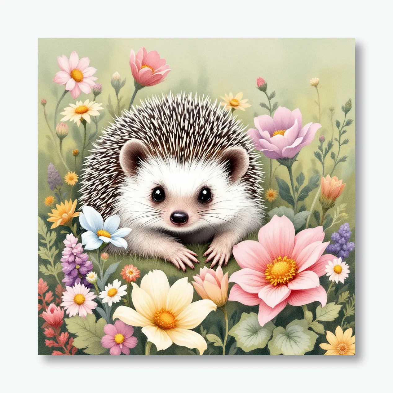 Charming Hedgehog in Floral Wonderland Wall Art Poster
