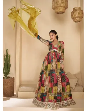 Charming Multicolor Black Floral Embroidered Anarkali