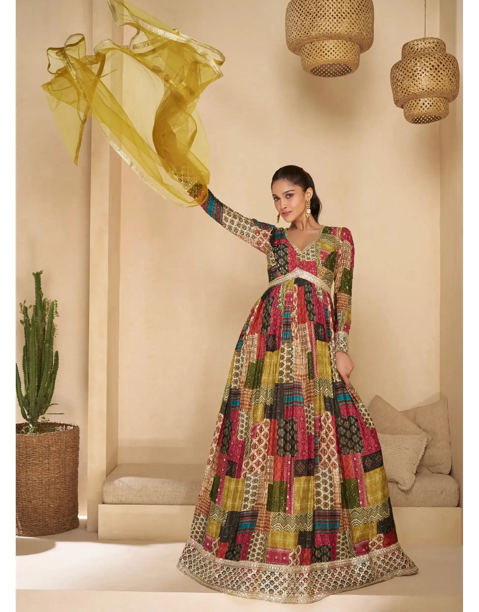 Charming Multicolor Black Floral Embroidered Anarkali