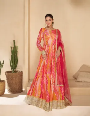Charming Multicolor Pink Floral Embroidered Anarkali
