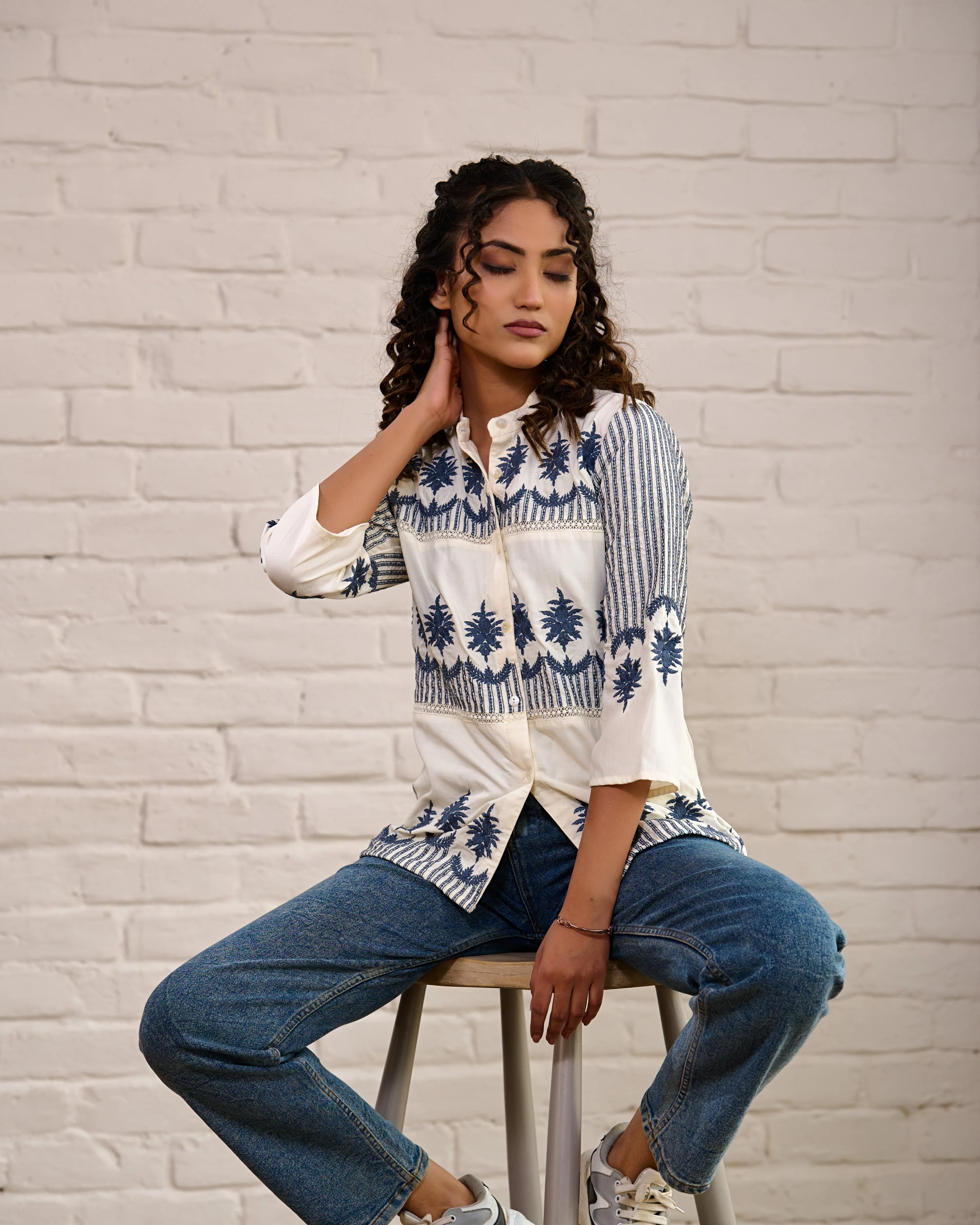 Charming White Embroidered Shirt