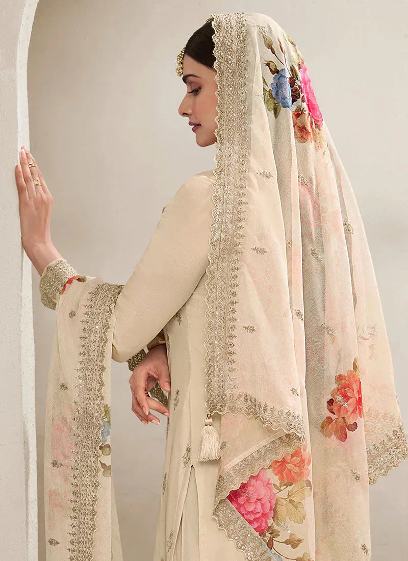 Charming White Heavy Embroidered Sharara Suit