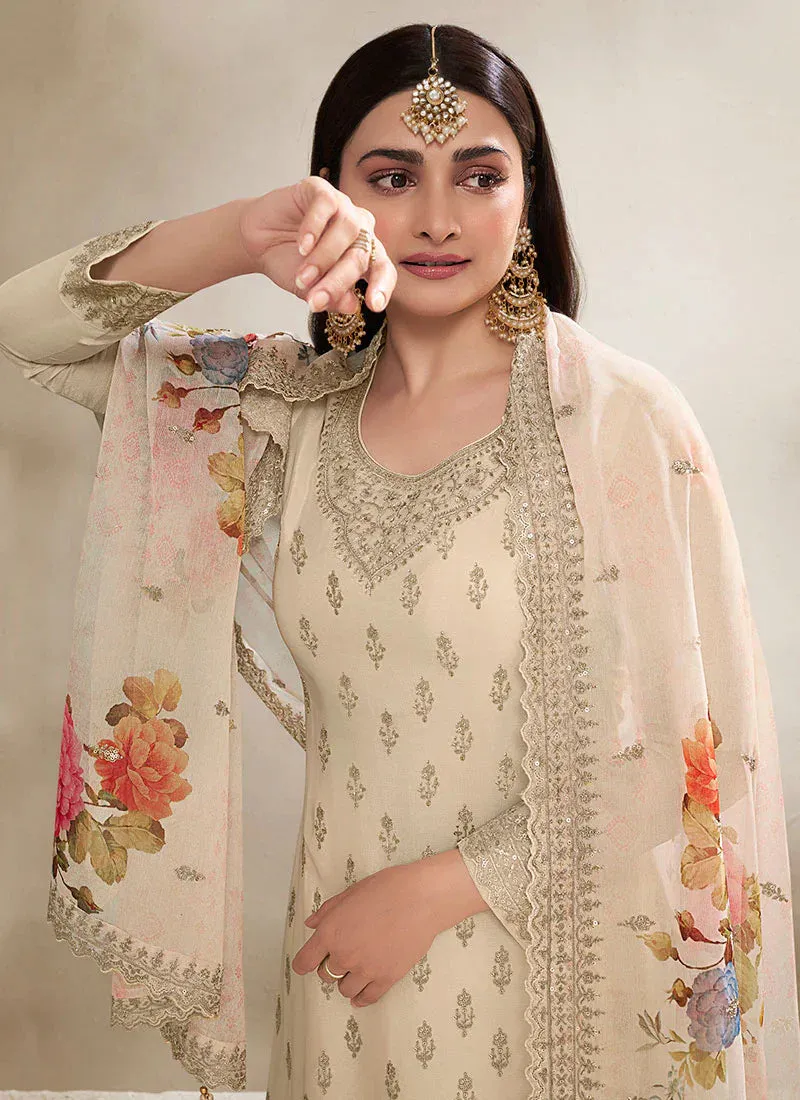 Charming White Heavy Embroidered Sharara Suit