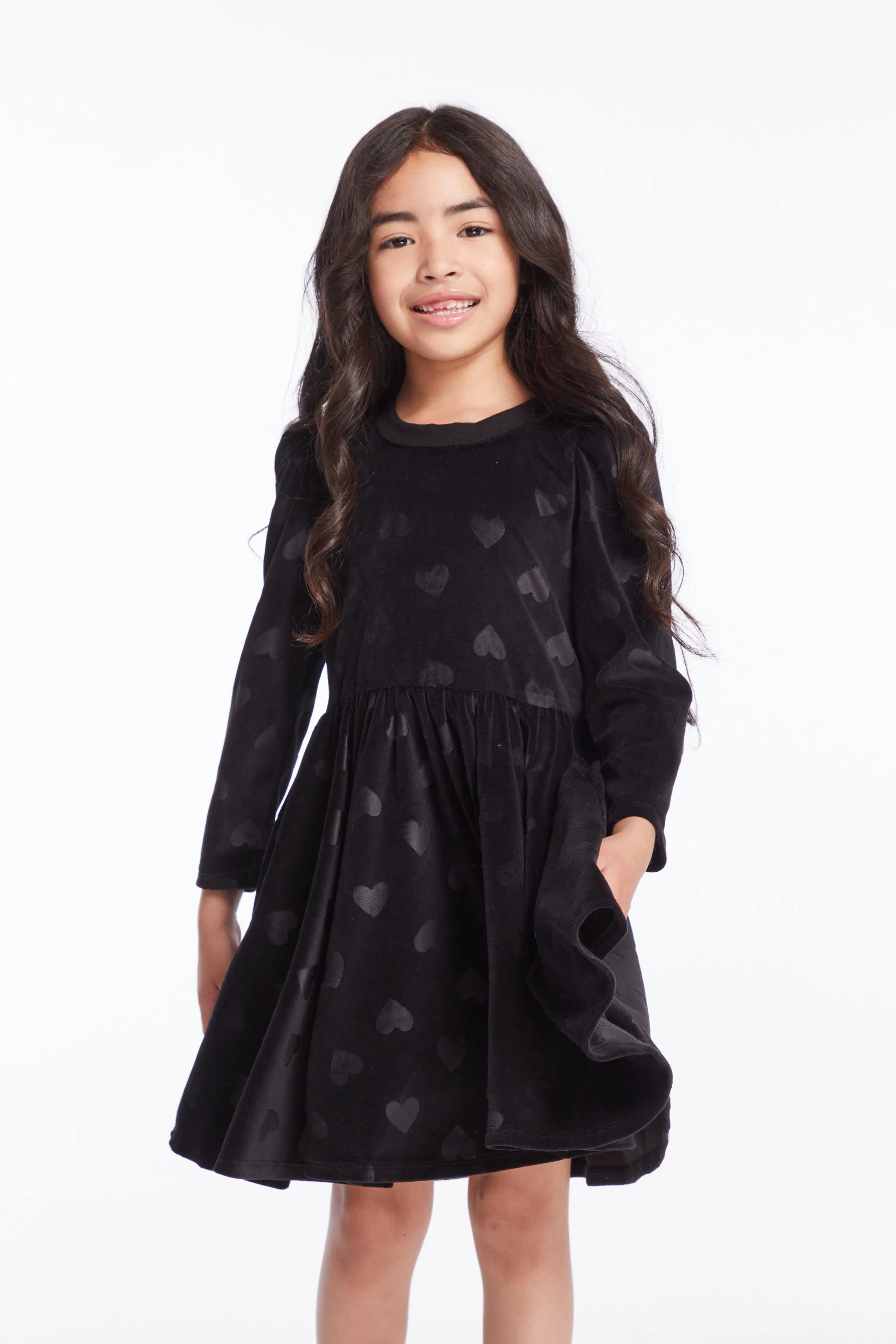 Chaser Girls Licorice Puff Long Sleeve Dress with Twirl Skirt