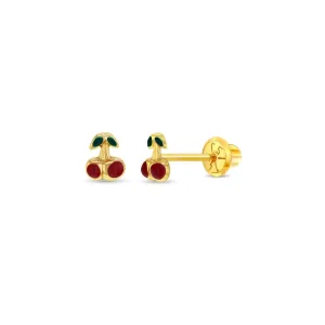 Cherry Enamel Little Girl's Stud Earring
