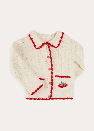 Cherry Motif Crochet Cardigan in Beige (2-10yrs)
