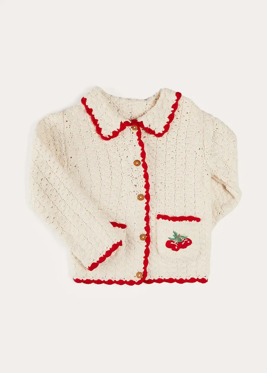 Cherry Motif Crochet Cardigan in Beige (2-10yrs)