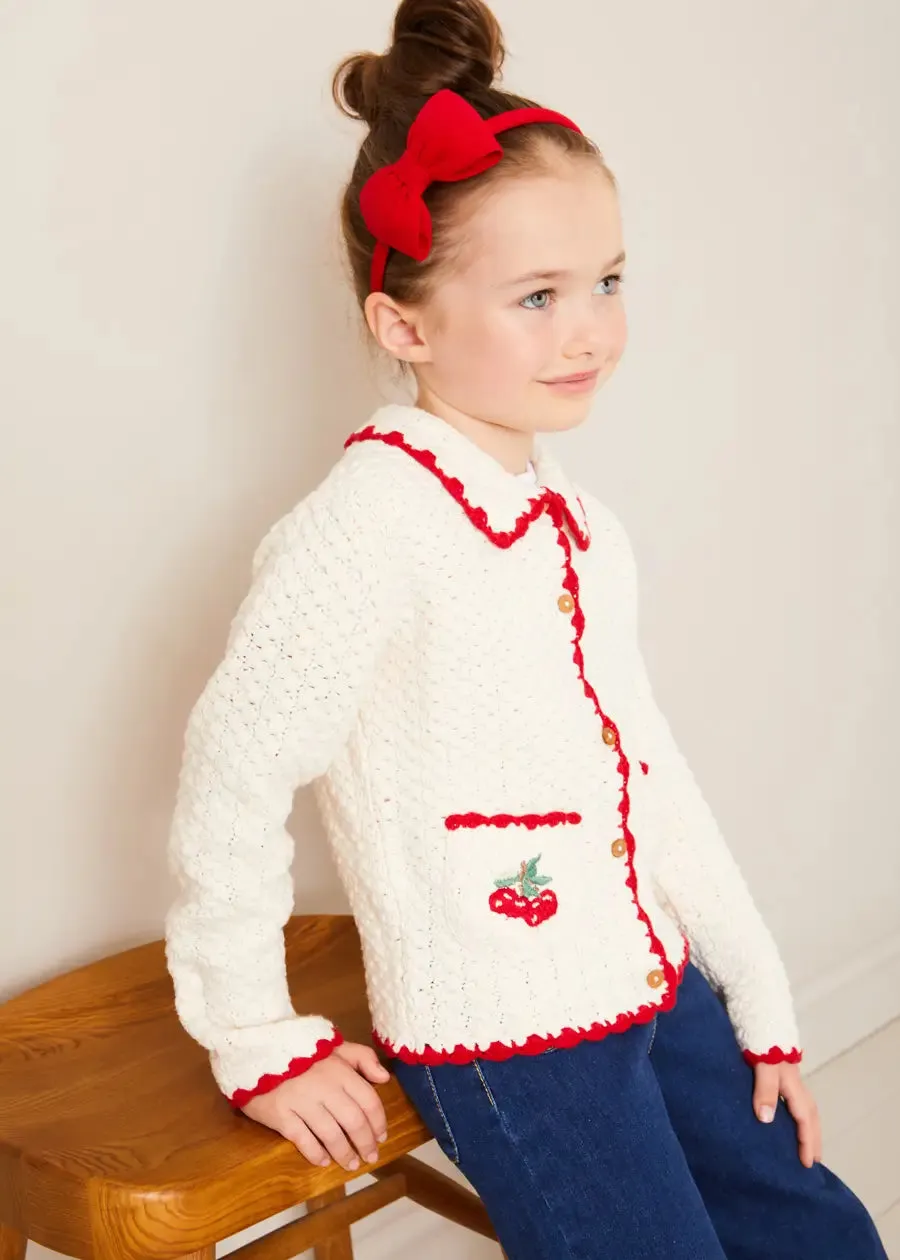 Cherry Motif Crochet Cardigan in Beige (2-10yrs)
