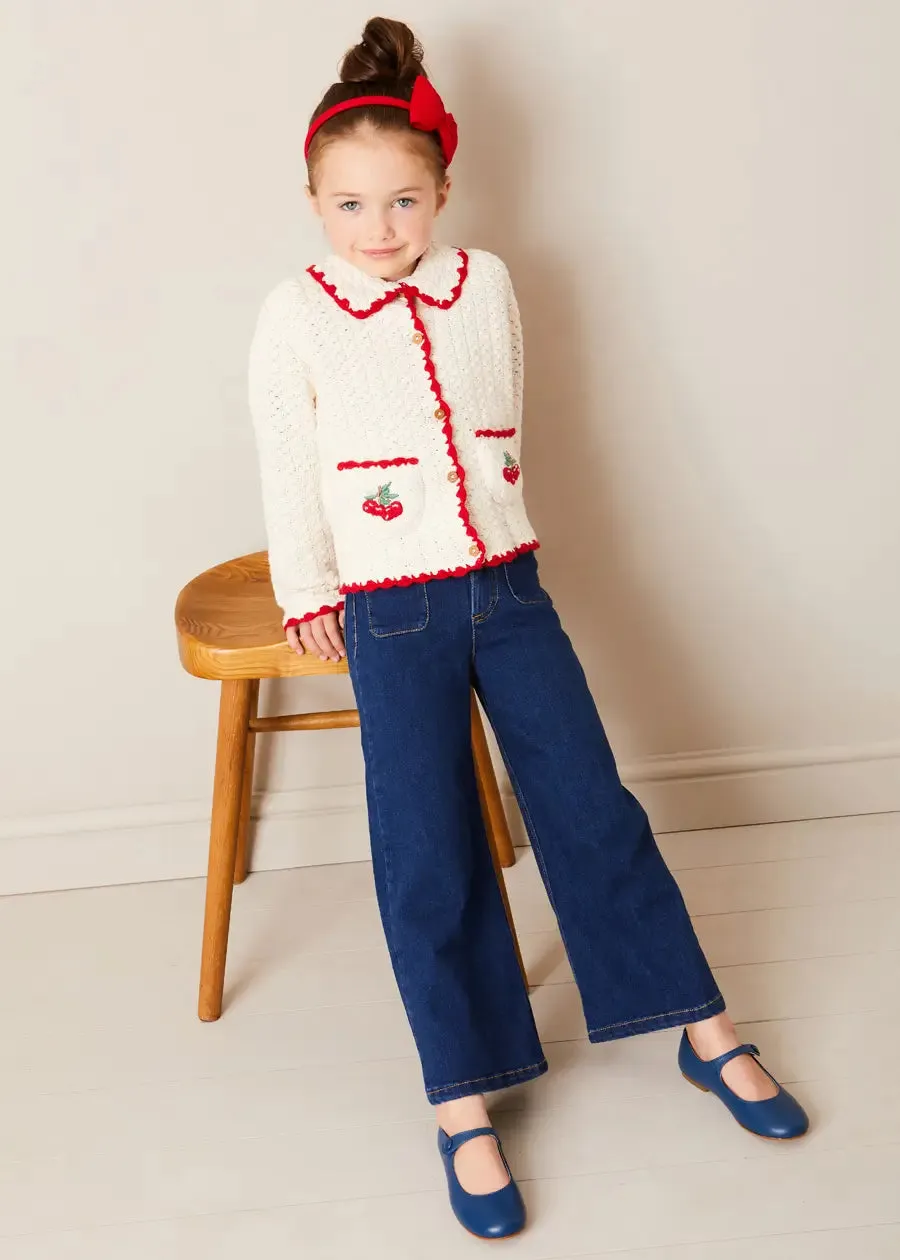 Cherry Motif Crochet Cardigan in Beige (2-10yrs)