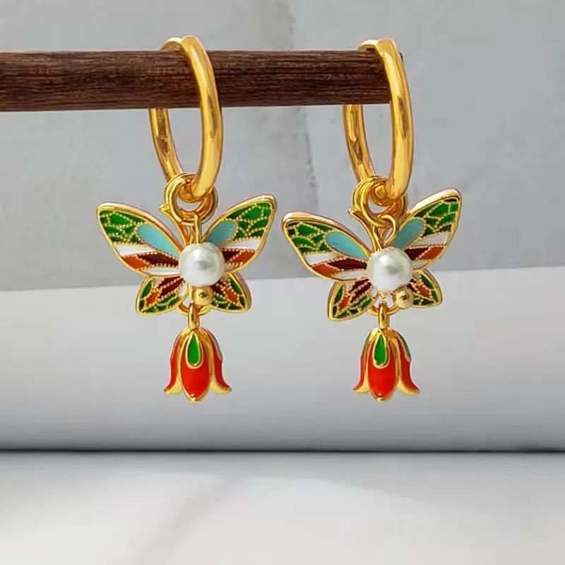 Chinese Vintage Charming Temperament Flower Butterfly Earrings