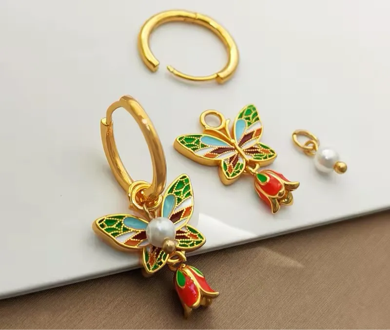 Chinese Vintage Charming Temperament Flower Butterfly Earrings