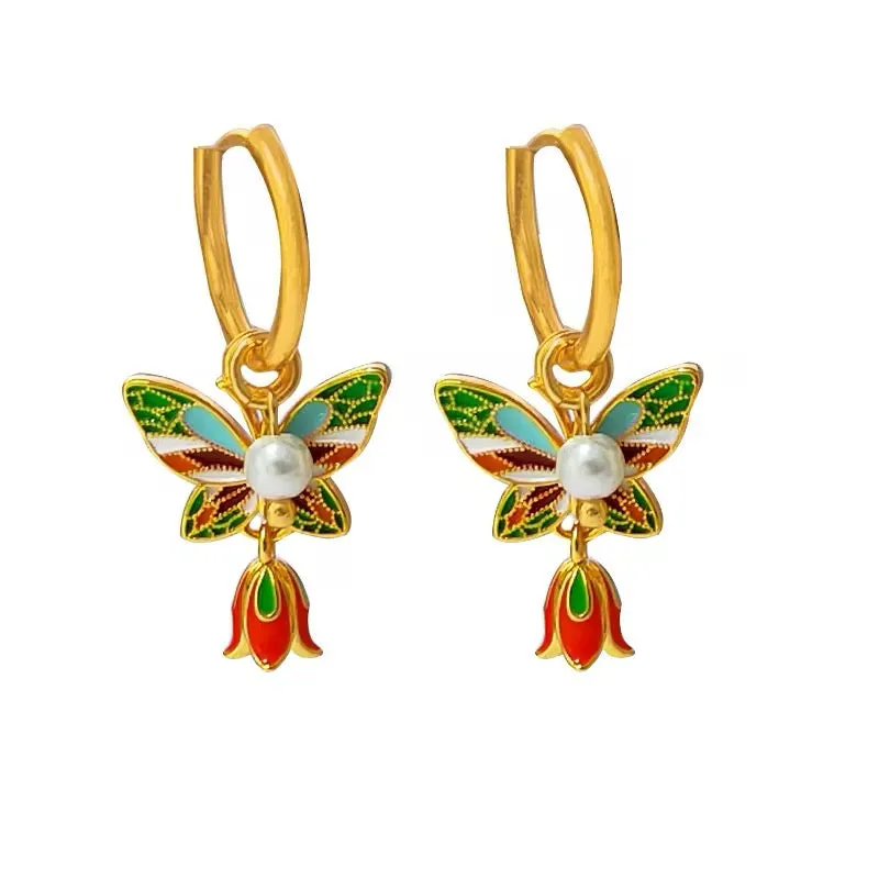 Chinese Vintage Charming Temperament Flower Butterfly Earrings