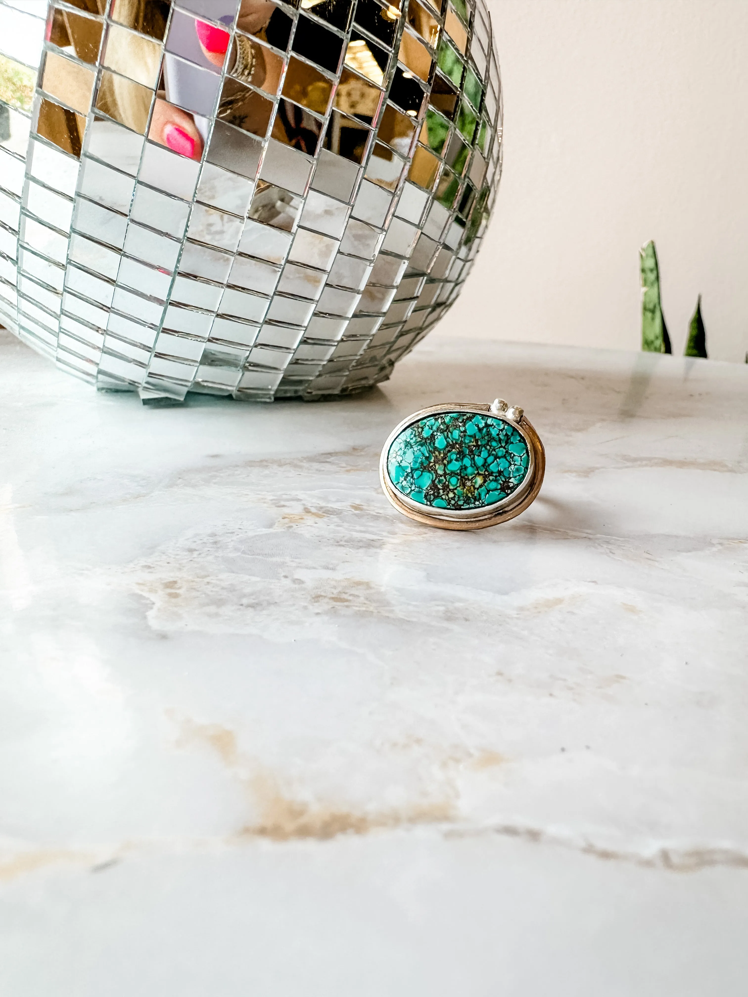 Chunky Sideways Turquoise Statement Ring Size 7.5