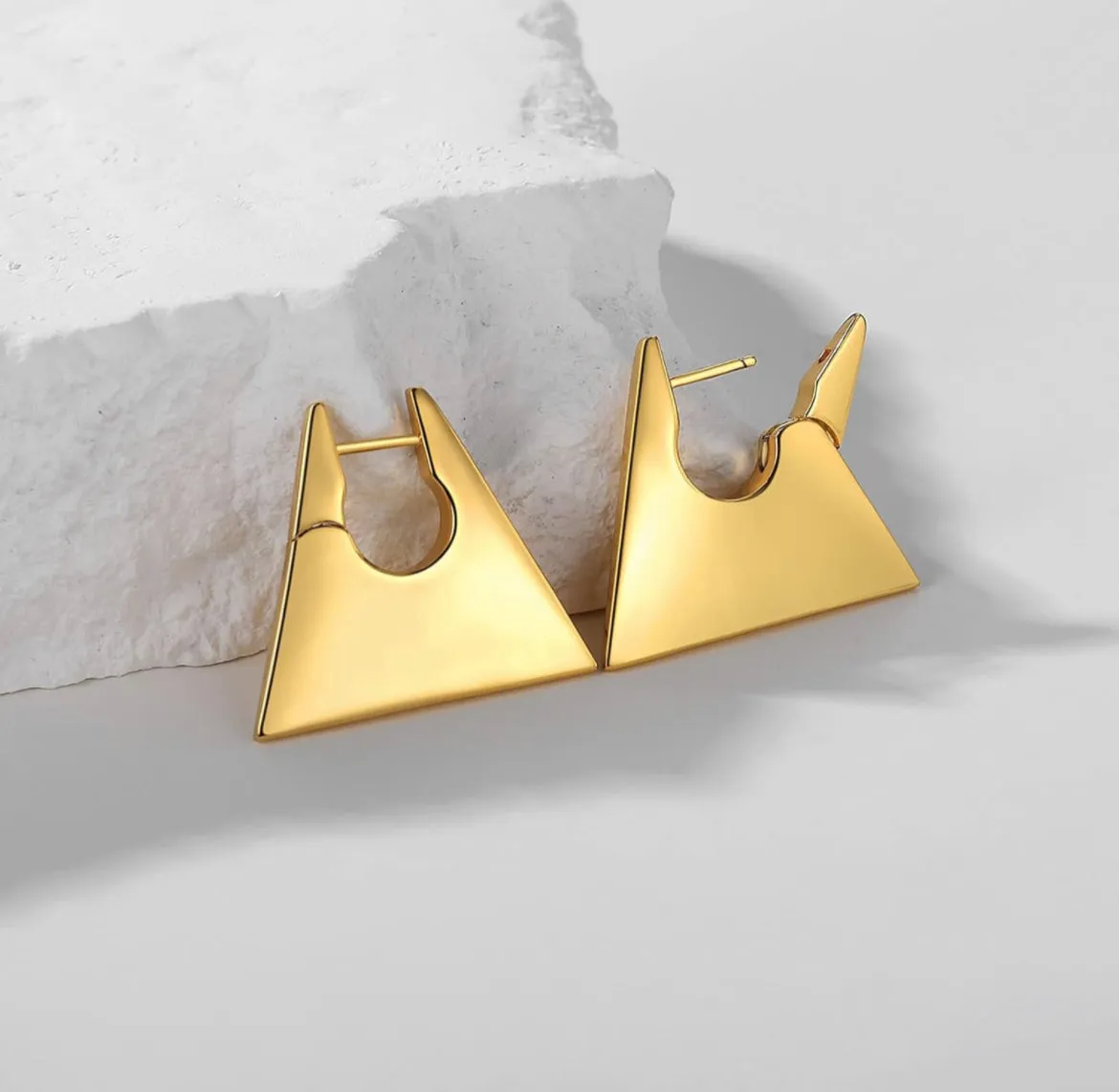 Chunky Triangle Huggie Earrings - Gold and Silver.