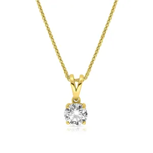 Classic Round Brilliant Cut Diamond Pendant in Yellow Gold - .5 Carat