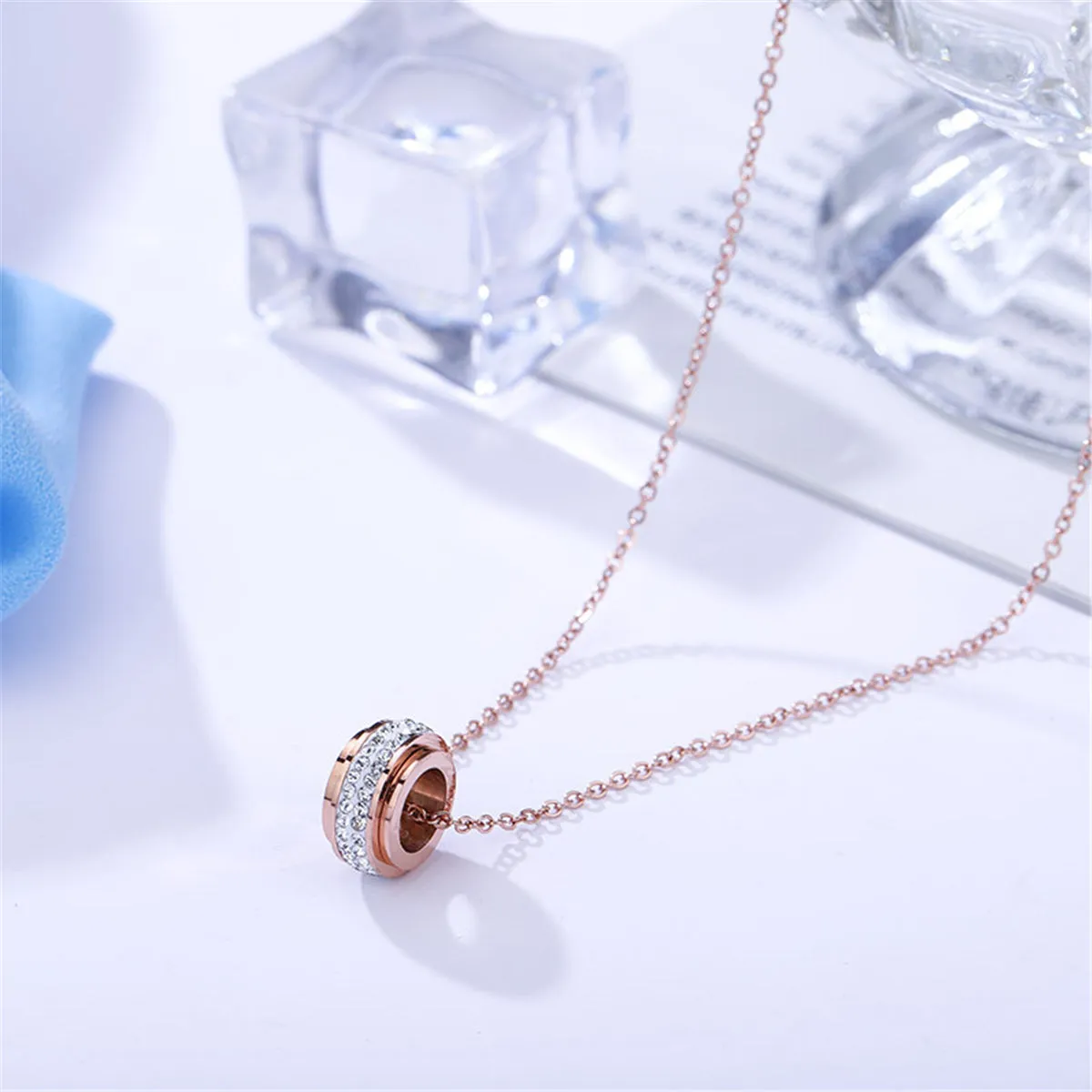 Clear Cubic Zirconia & 18K Rose Gold-Plated Ring Pendant Necklace