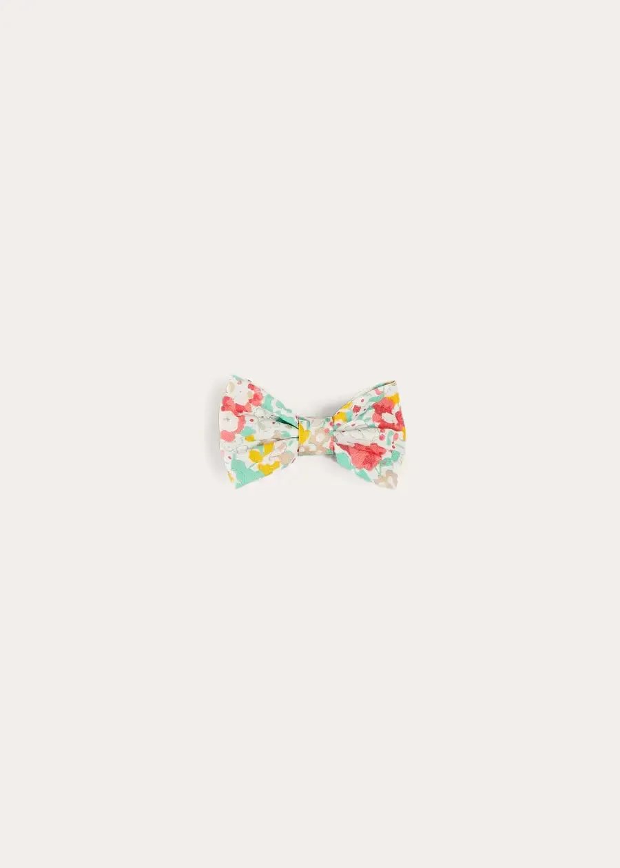 Clementine Floral Small Bow Hair Clip in Coral