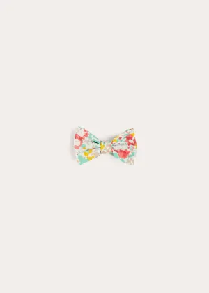 Clementine Floral Small Bow Hair Clip in Coral
