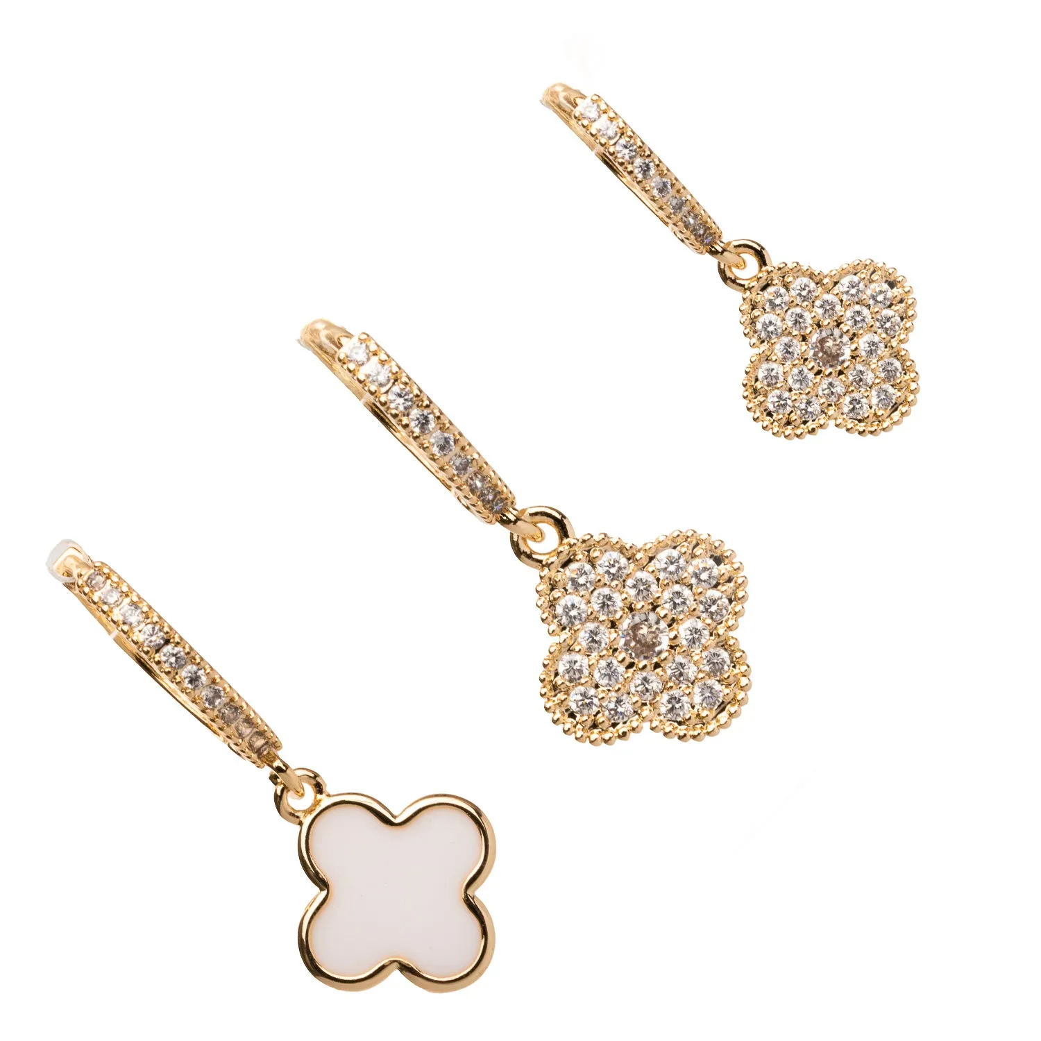 Clover Diamond & White Trio Gold Hoop Earring Set