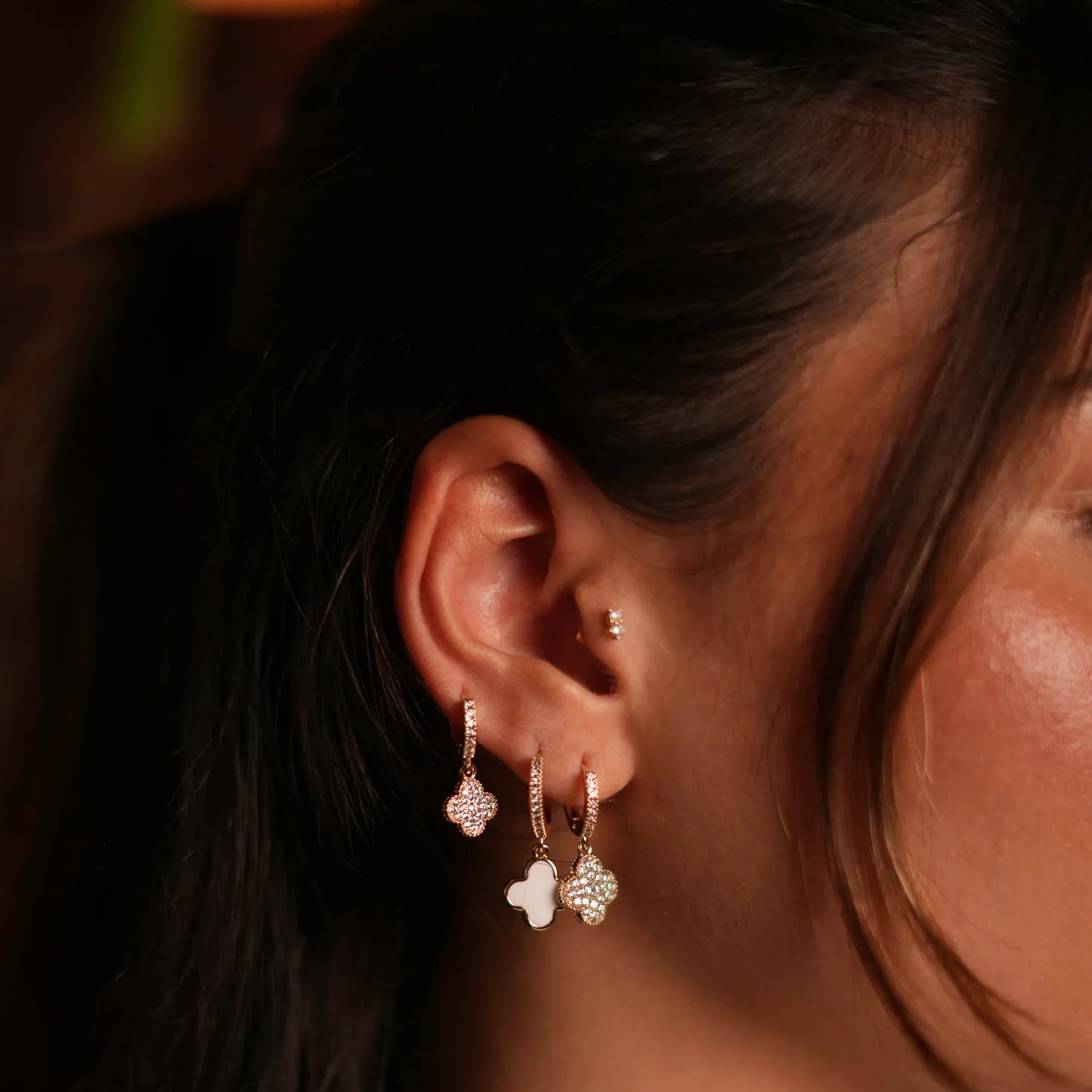 Clover Diamond & White Trio Gold Hoop Earring Set