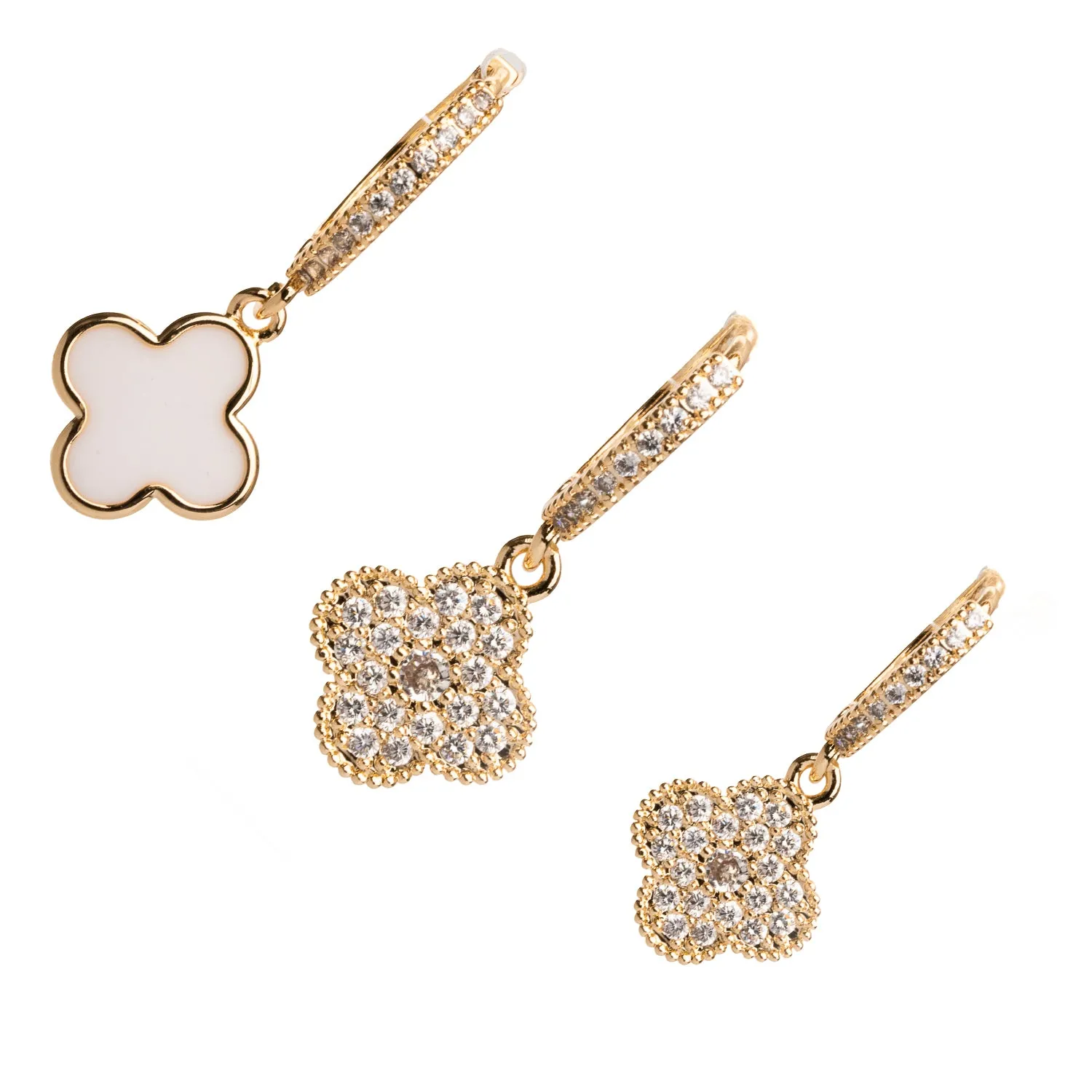 Clover Diamond & White Trio Gold Hoop Earring Set