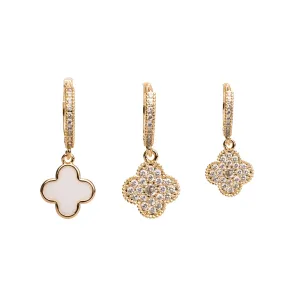 Clover Diamond & White Trio Gold Hoop Earring Set