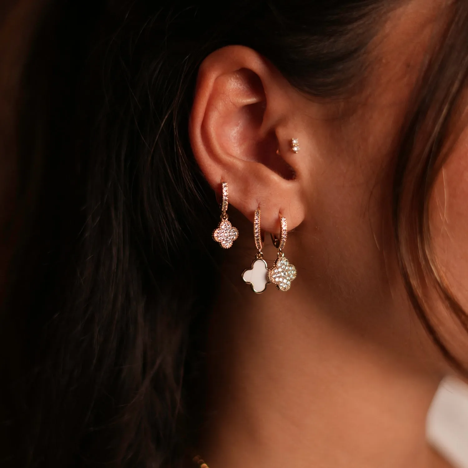 Clover Diamond & White Trio Gold Hoop Earring Set