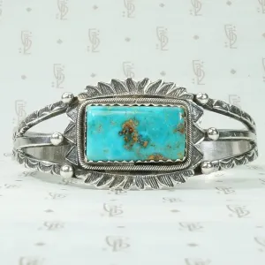 Coin Silver & Turquoise Cuff with Exquisite Details