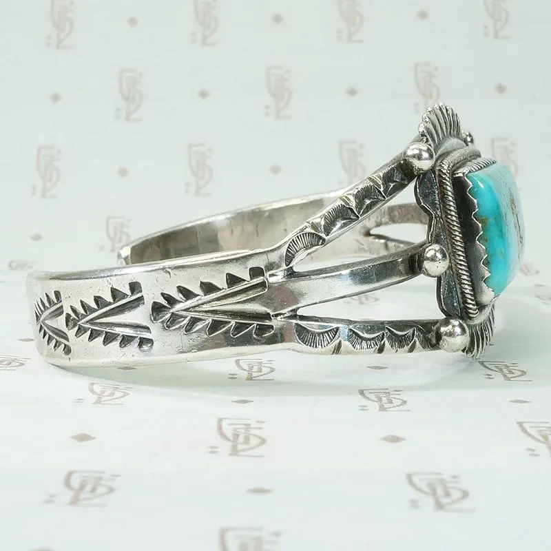 Coin Silver & Turquoise Cuff with Exquisite Details