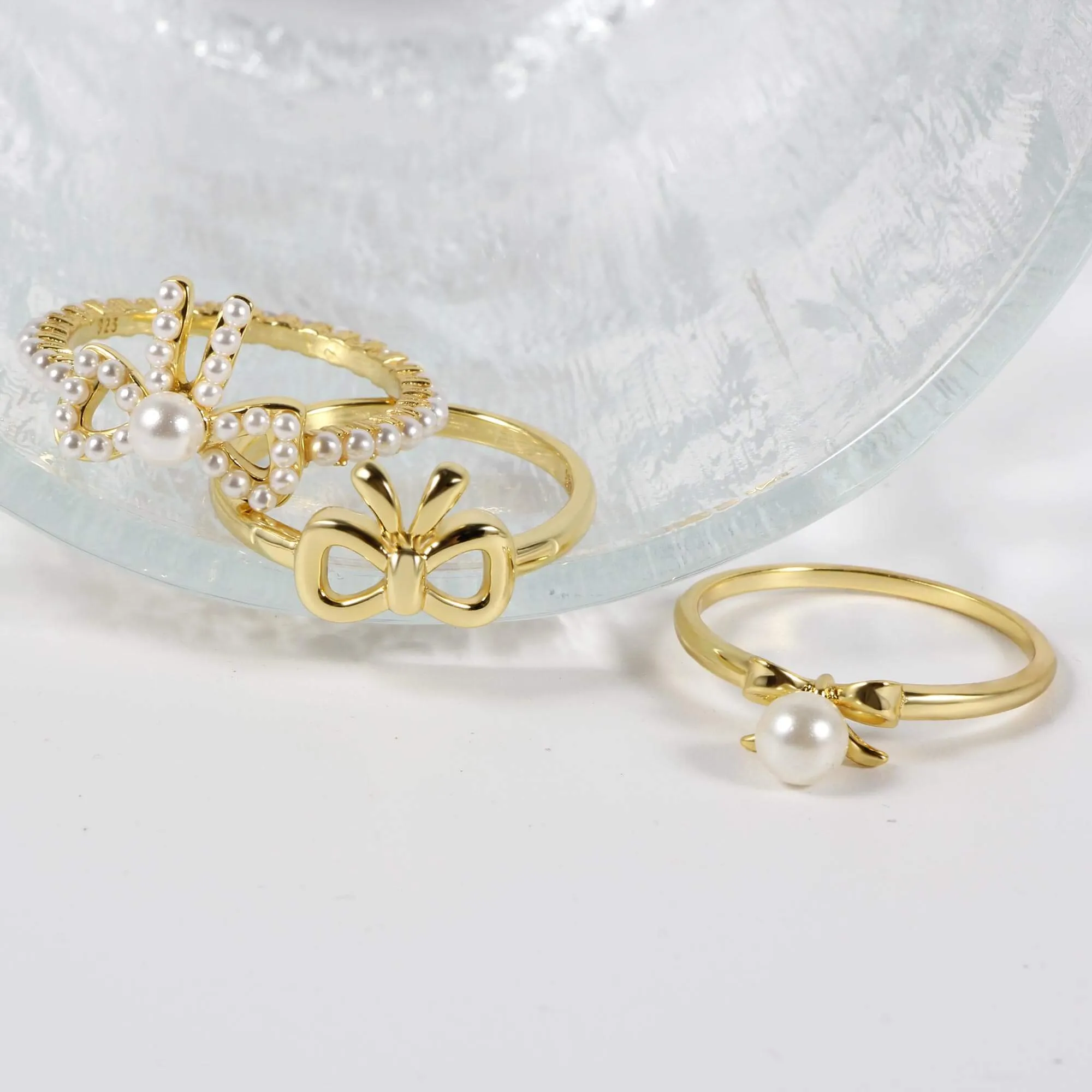 Coquette Charm Classic Bow Ring Bracelet Necklace Delicate Stud Earrings Set designed by Katie
