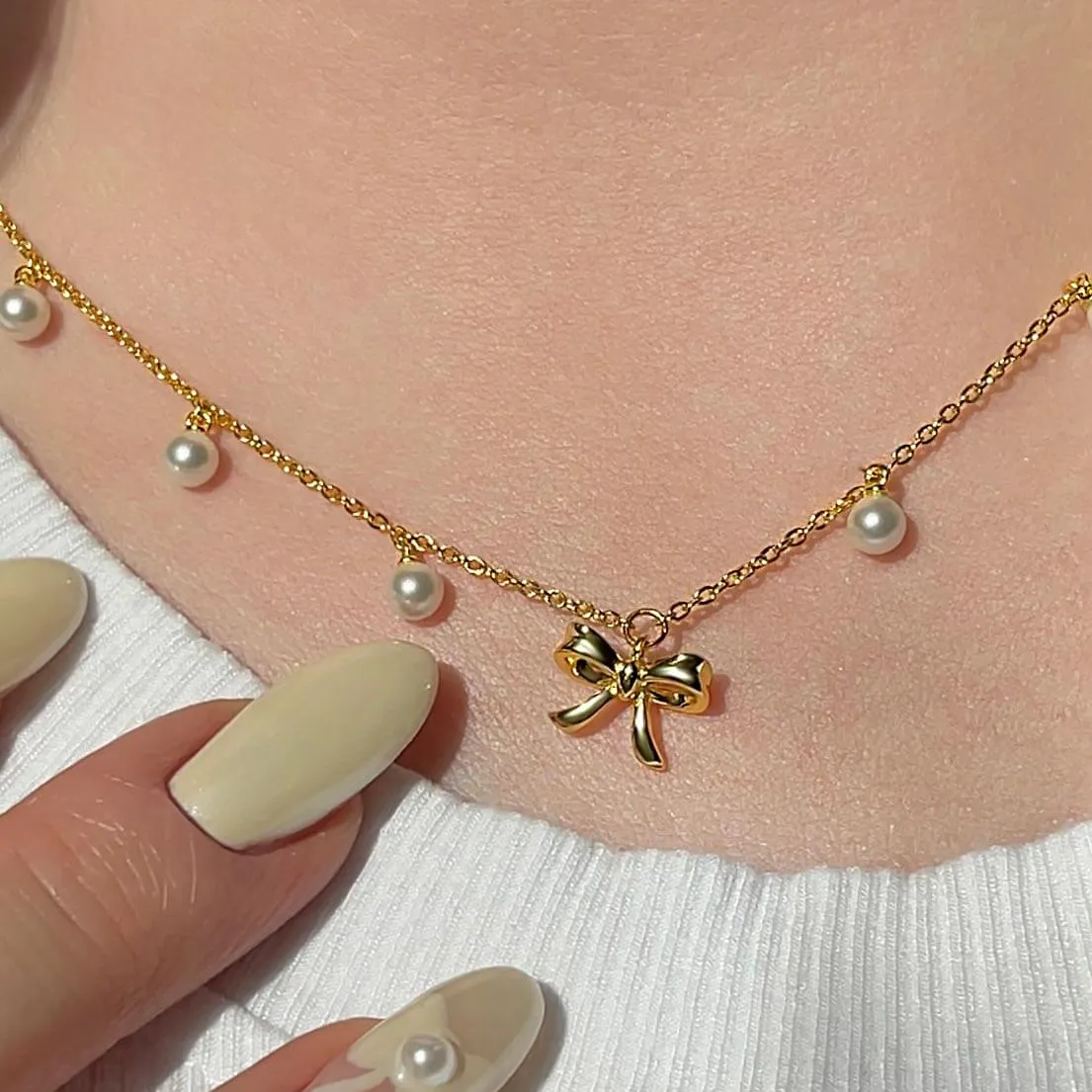 Coquette Charm Classic Bow Ring Bracelet Necklace Delicate Stud Earrings Set designed by Katie