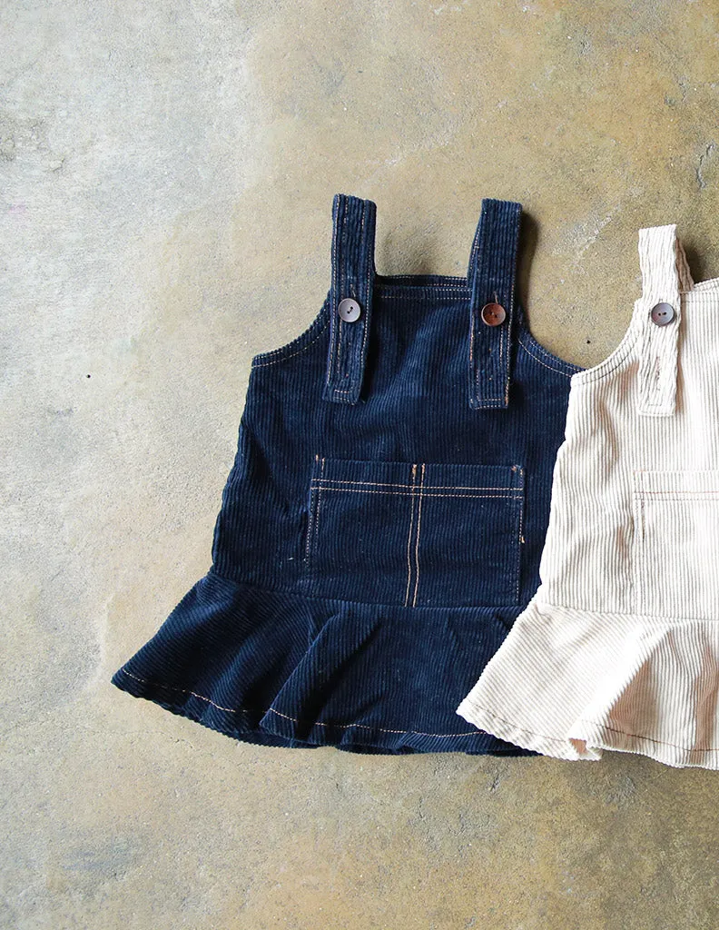 Corded Dungaree Dress Navy