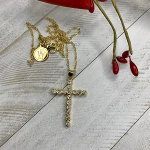 Crystal Cross Gold Plated Necklace 311-14 | Erika Williner Designs