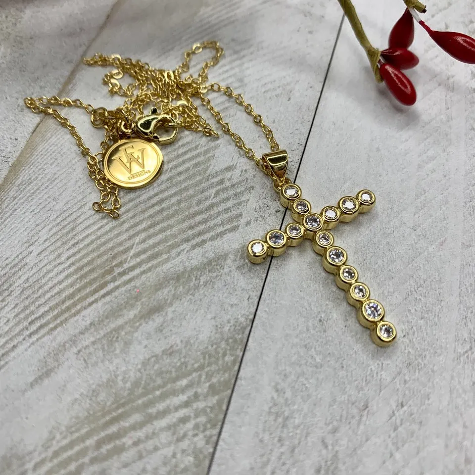 Crystal Cross Gold Plated Necklace 311-14 | Erika Williner Designs