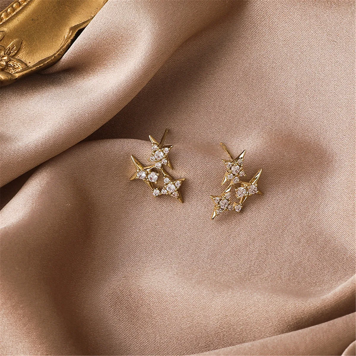 Cubic Zirconia & 18K Gold-Plate Star Cluster Stud Earrings