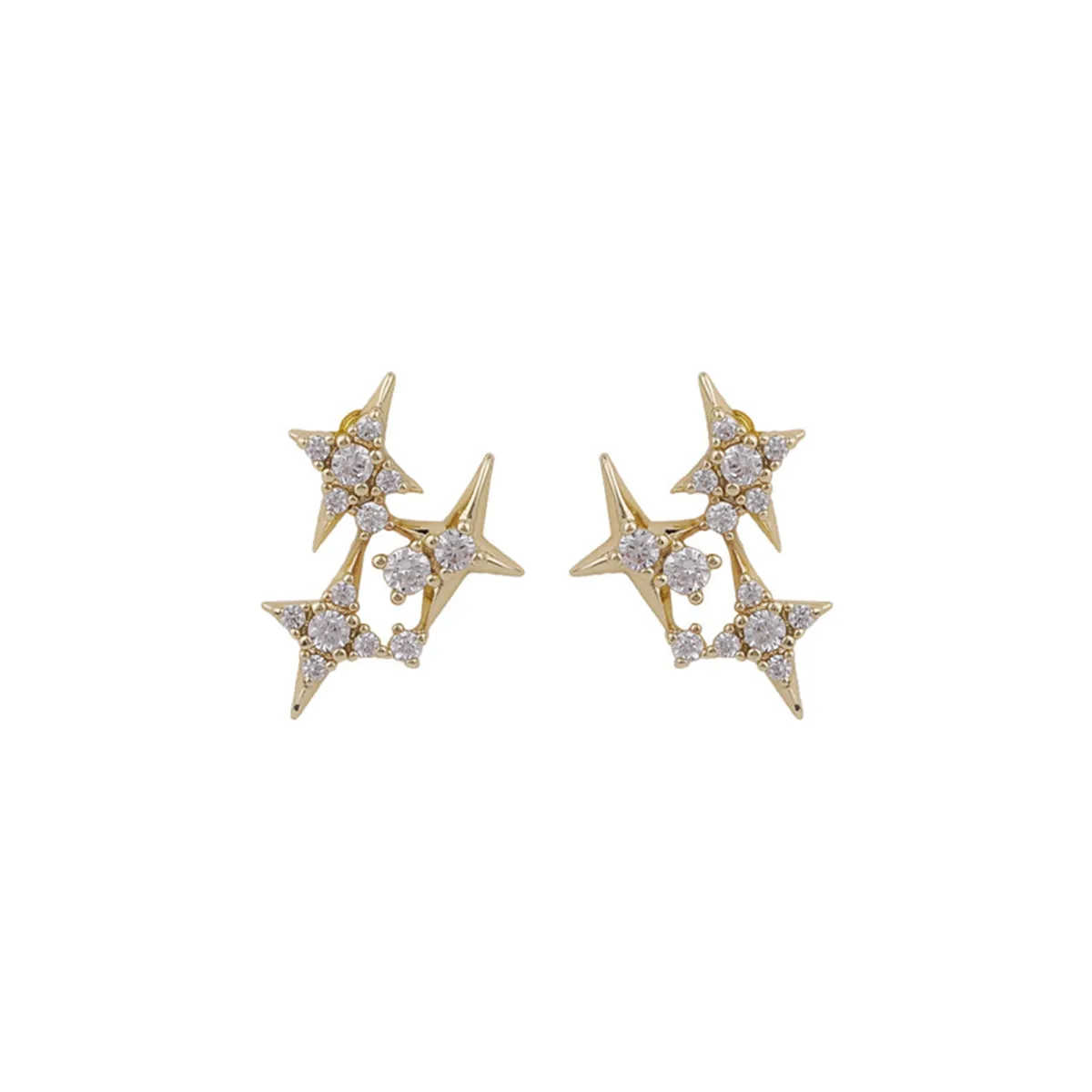 Cubic Zirconia & 18K Gold-Plate Star Cluster Stud Earrings