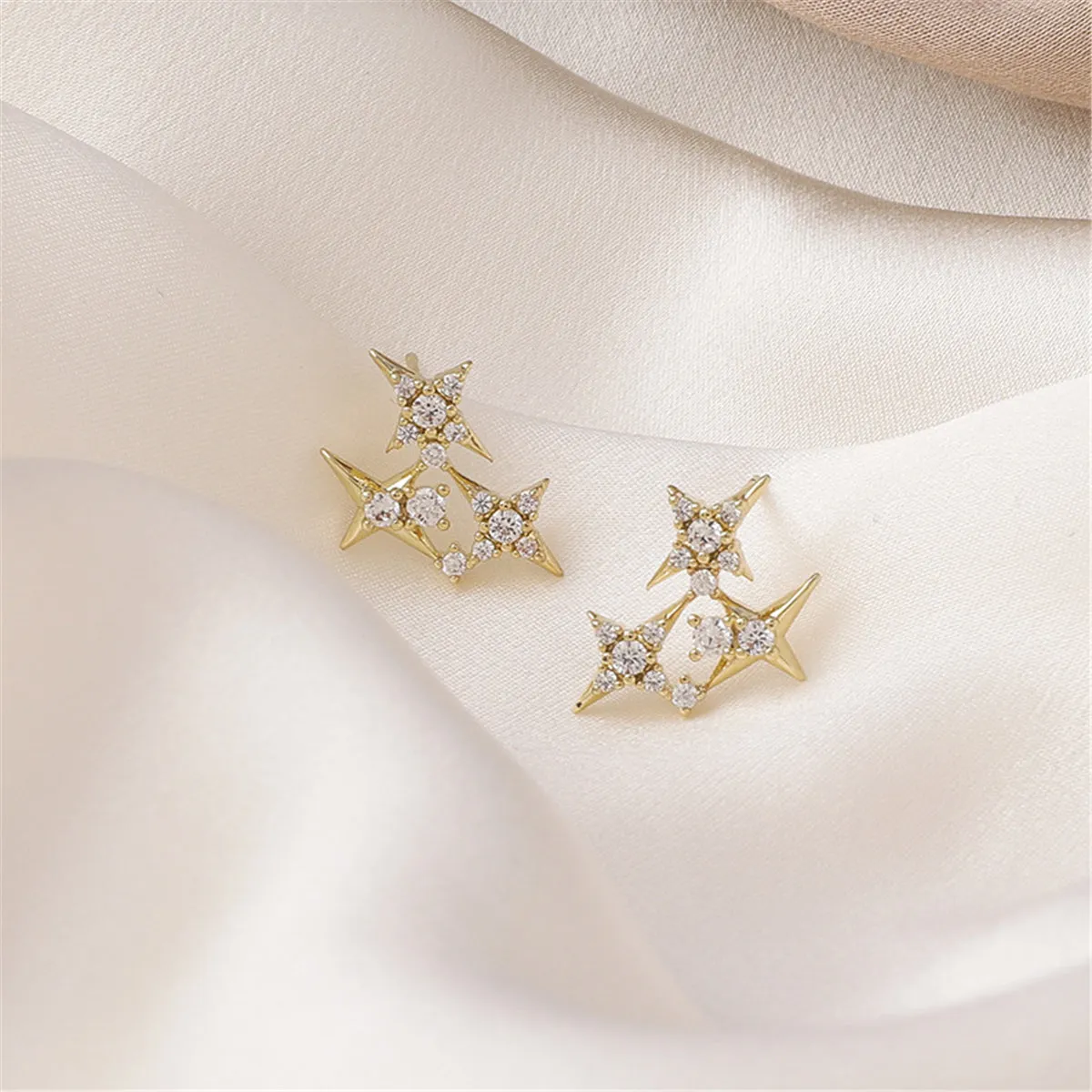 Cubic Zirconia & 18K Gold-Plate Star Cluster Stud Earrings