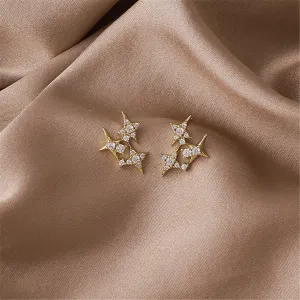 Cubic Zirconia & 18K Gold-Plate Star Cluster Stud Earrings