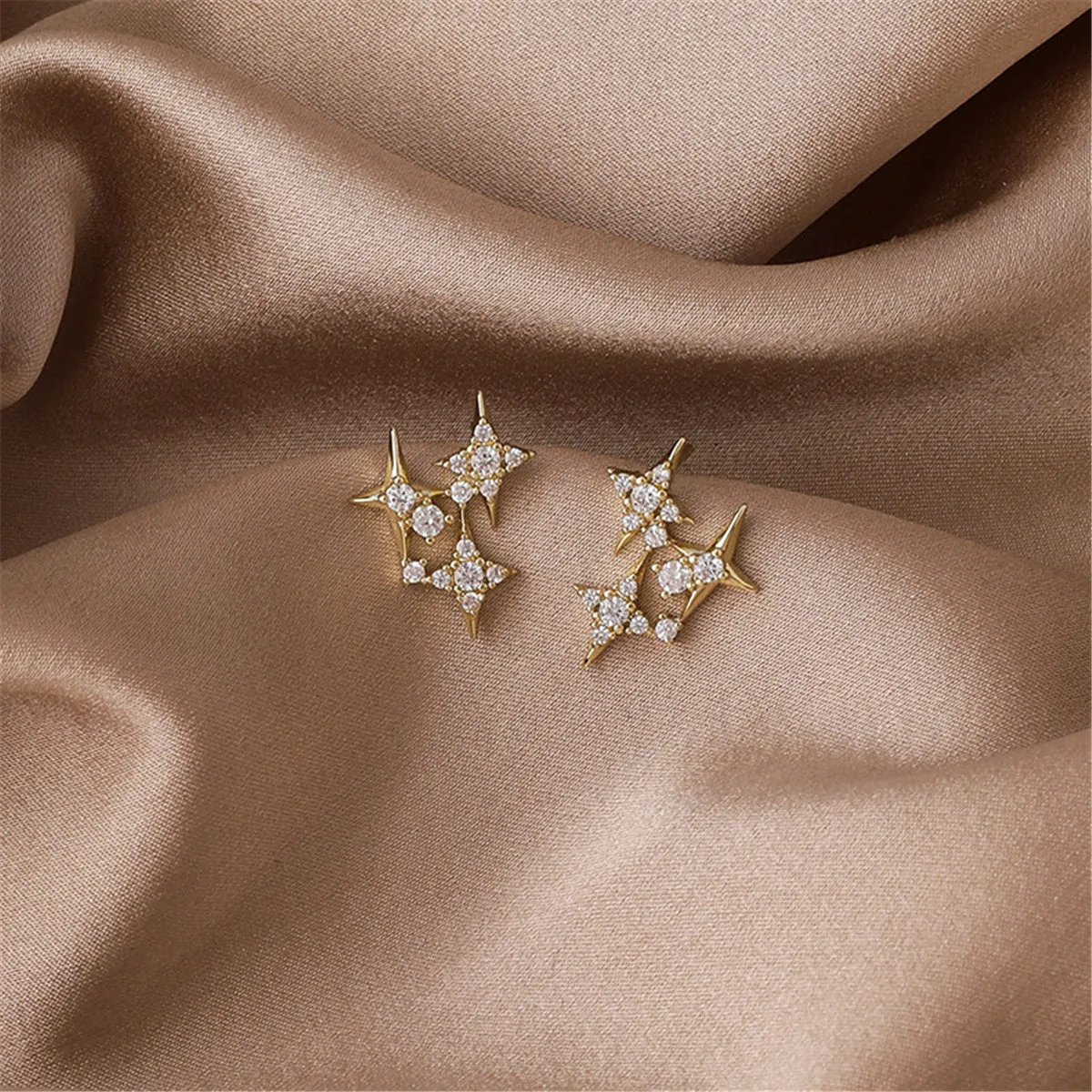 Cubic Zirconia & 18K Gold-Plate Star Cluster Stud Earrings
