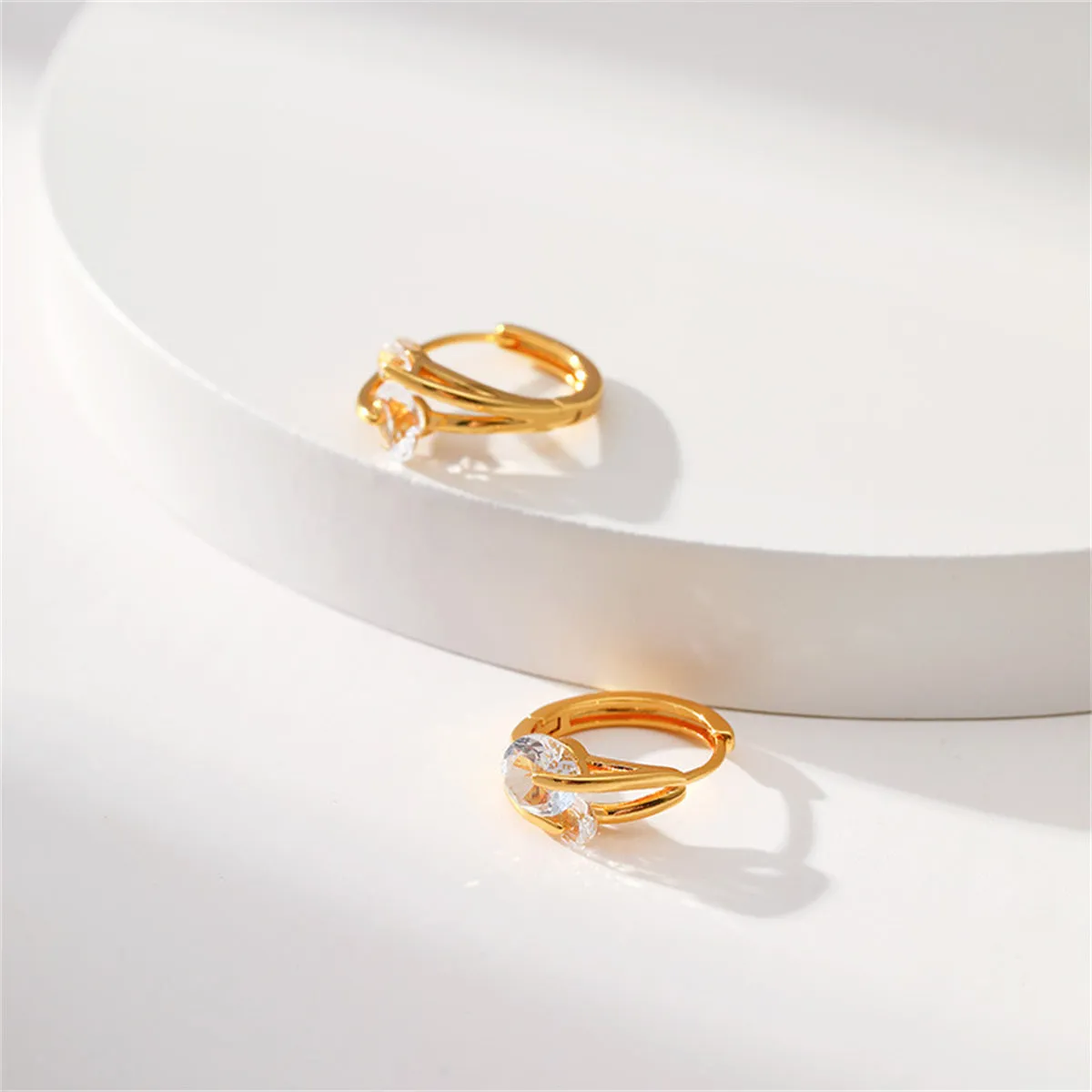 Cubic Zirconia & 18K Gold-Plated Huggie Earrings