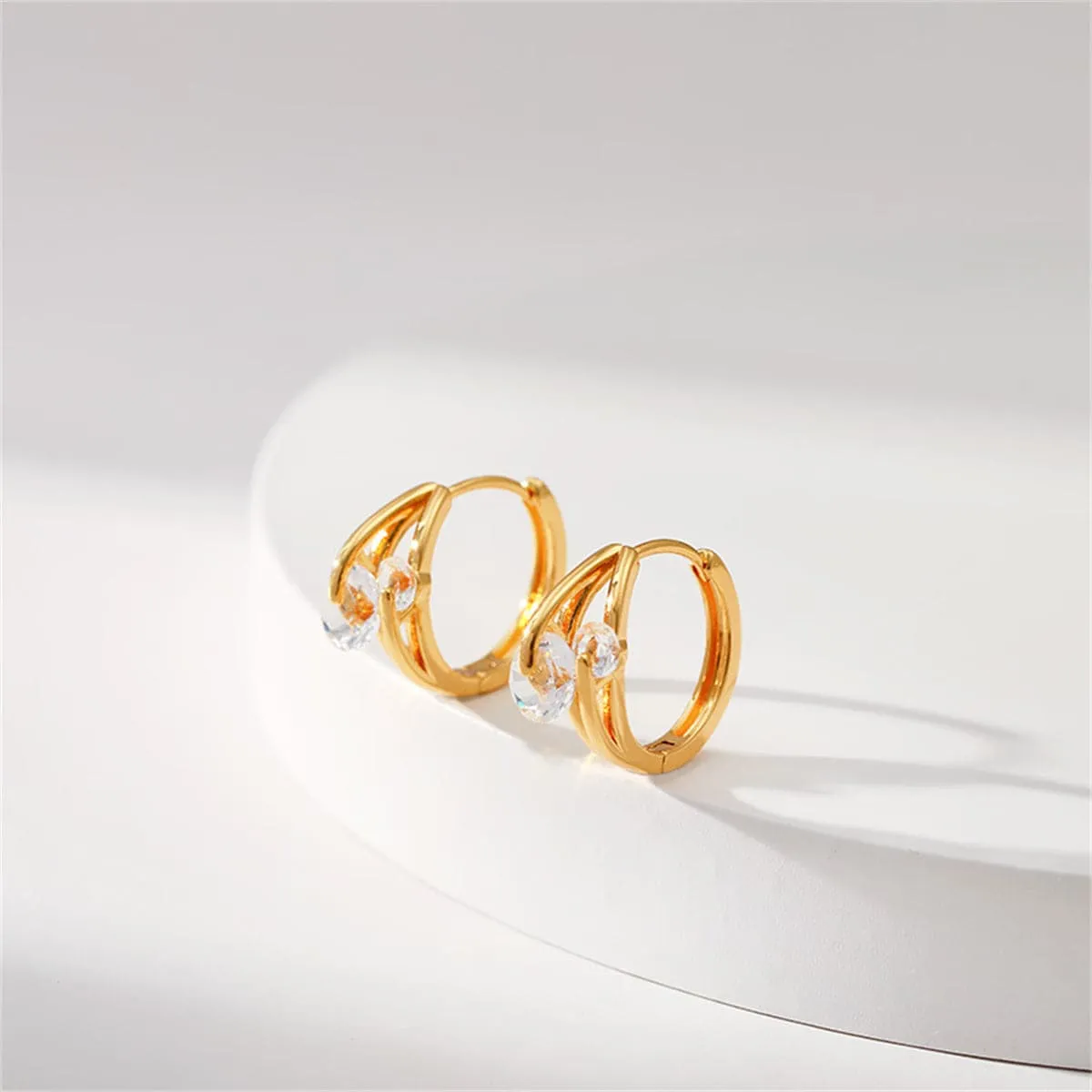 Cubic Zirconia & 18K Gold-Plated Huggie Earrings